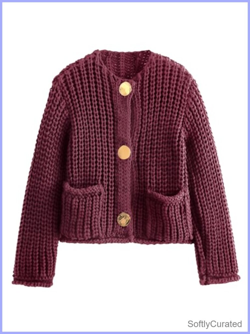 Womens Chunky Cable Knit Cropped Cardigan Button Down Long Sleeve Sweater